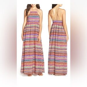 CeCe by Cynthia Steffe Annabel Print Maxi Dress Hot Pepper Multi Petite Size 4